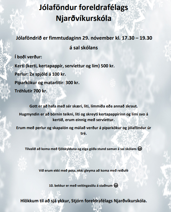 Jólaföndur foreldrafélags Njarðvíkurskóla