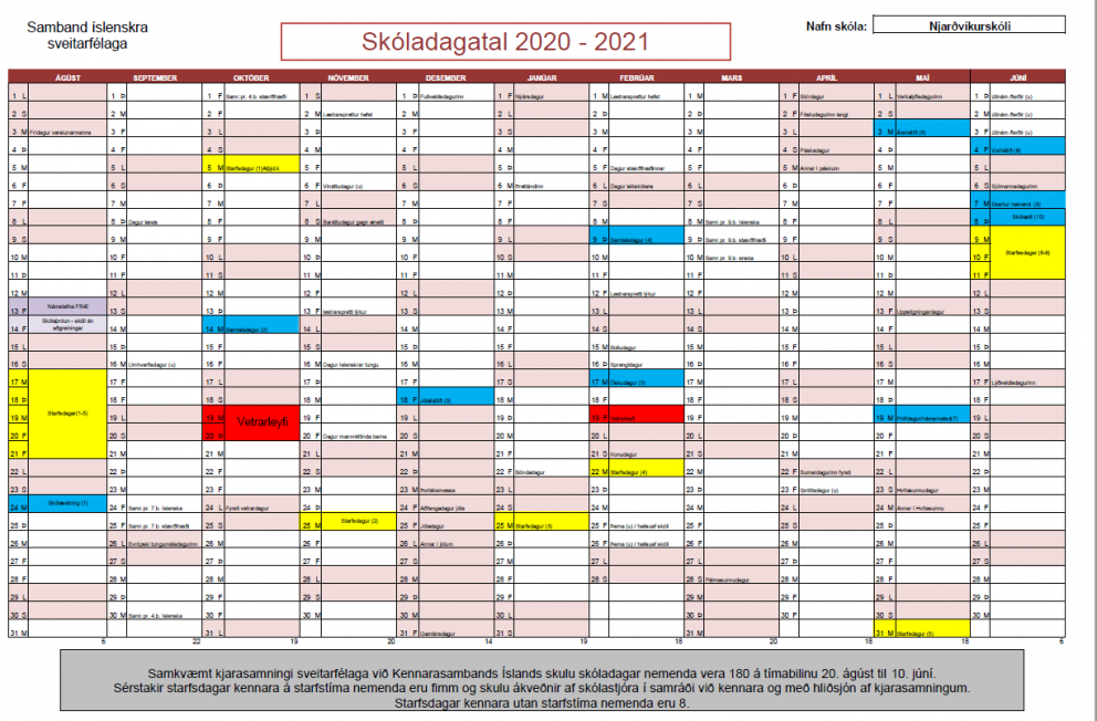 Breyting á skóladagatali