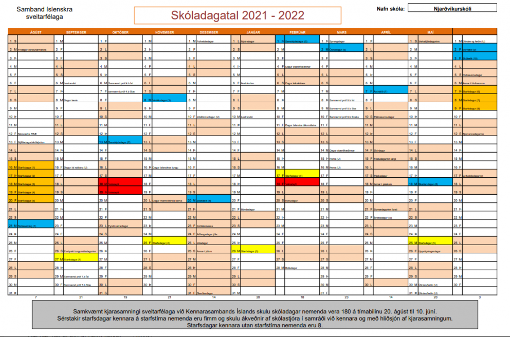 Skóladagatal 2021-2022