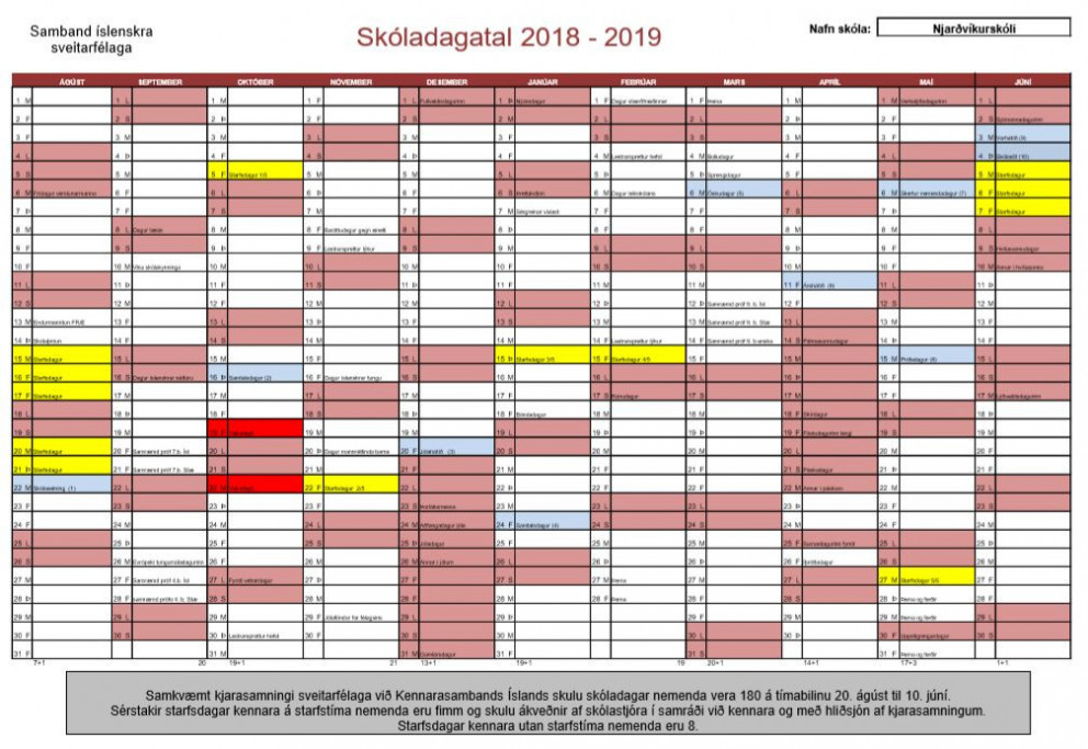 Skóladagatal 2018-2019