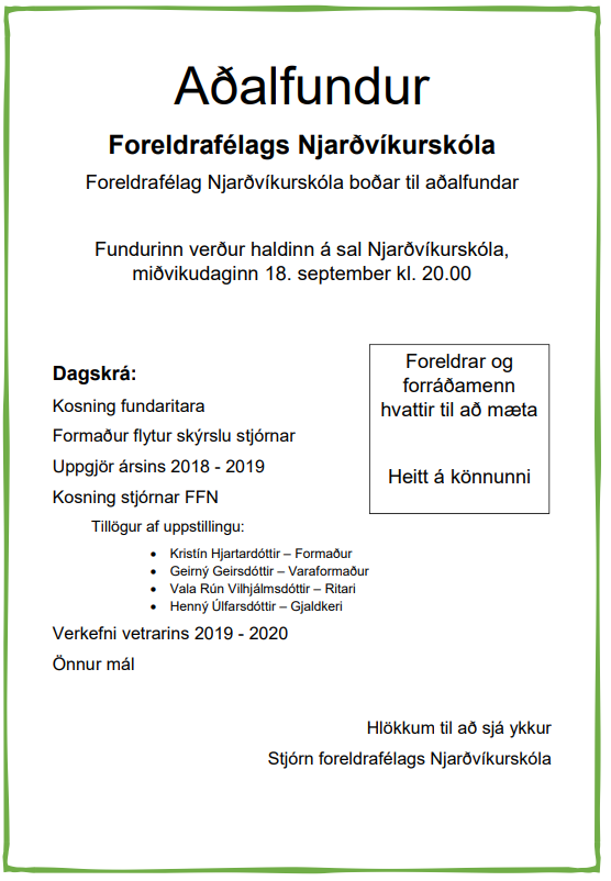 Aðalfundur foreldrafélags Njarðvíkurskóla