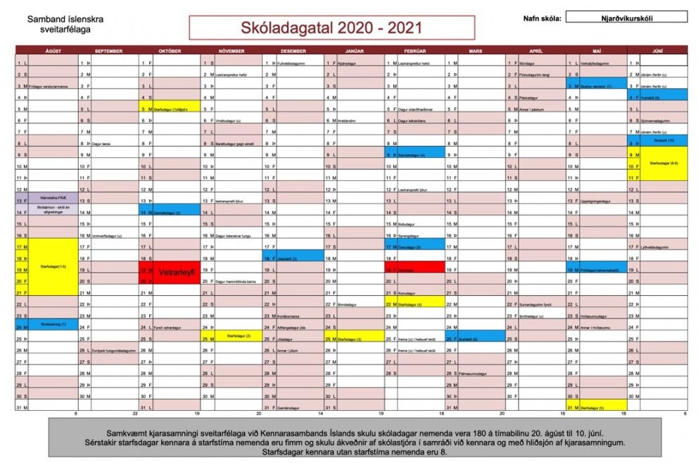 Skóladagatal 2020-2021