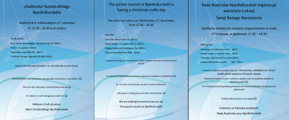 Jólaföndur foreldrafélagsins.