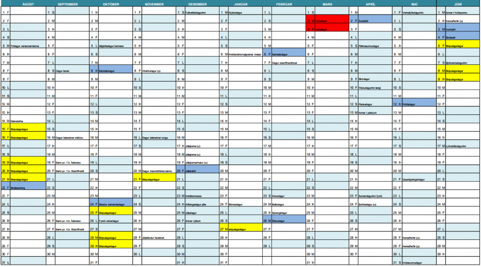Skóladagatal 2019-2020