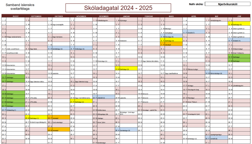 Skóladagatal 2024-2025