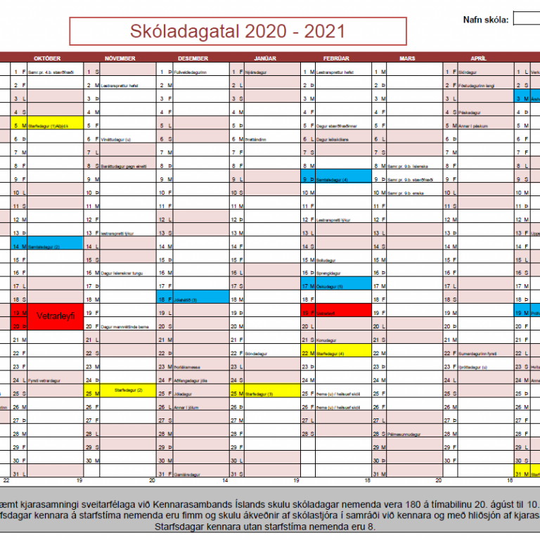 Breyting á skóladagatali