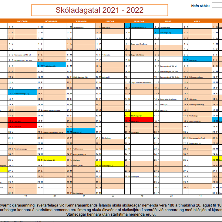 Skóladagatal 2021-2022