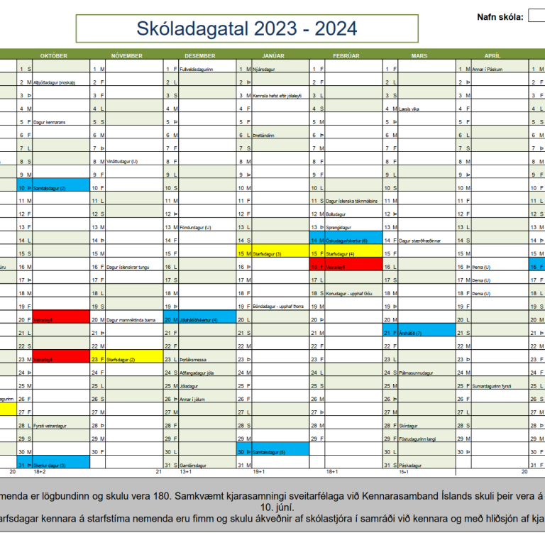 Skóladagatal Njarðvíkurskóla 2023-2024