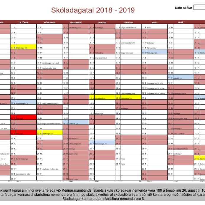 Skóladagatal 2018-2019