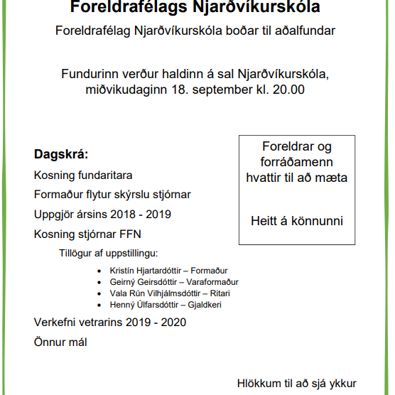 Aðalfundur foreldrafélags Njarðvíkurskóla