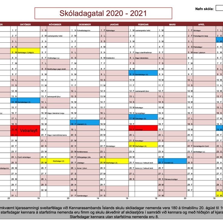 Skóladagatal 2020-2021