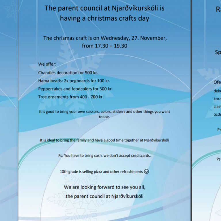 Jólaföndur foreldrafélagsins.