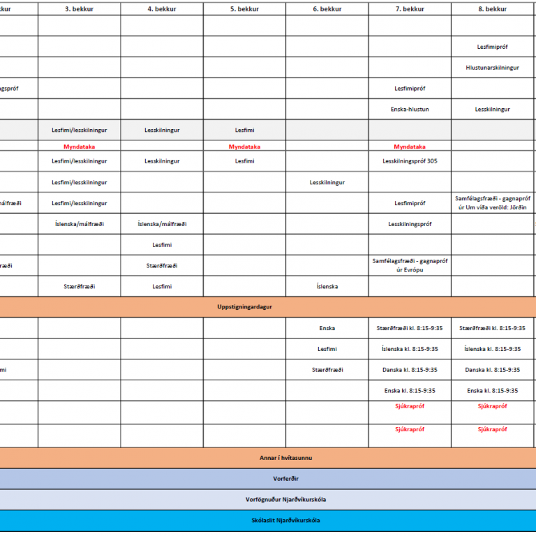 Próftafla fyrir 1.-10. bekk