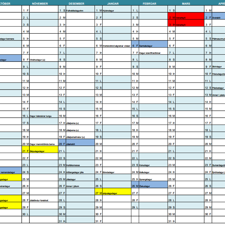 Skóladagatal 2019-2020