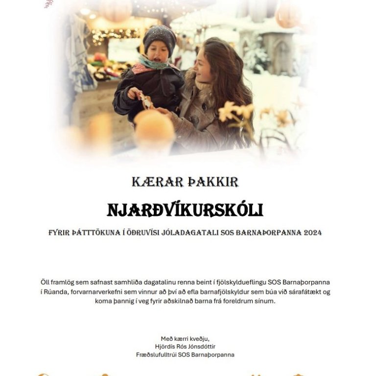 Viðurkenningarskjal fyrir þátttöku í Jóladagatali SOS barnaþorpa